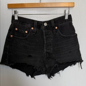 Levi's Premium 501 Distressed Black Cutoff Denim Shorts Size 24 Button Fly
